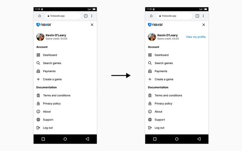 Prototype testing - List of games to Game details screen