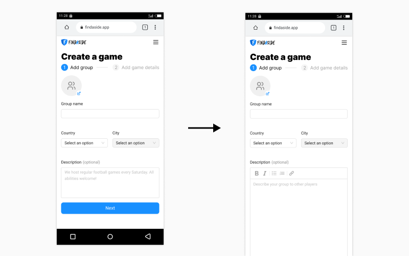 Prototype testing - Game details screen to Confirmation screen
