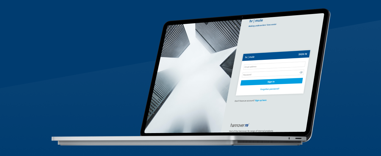 Hannover Re case study cover - laptop with login screen