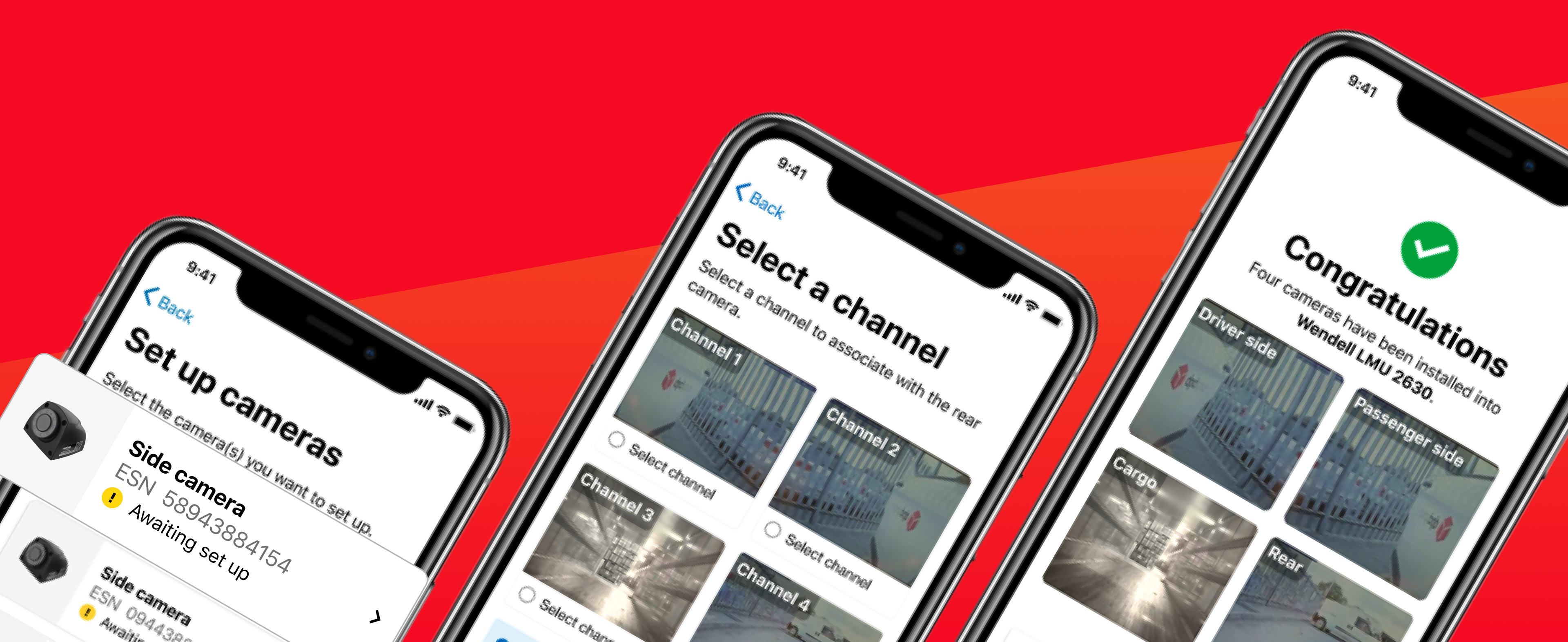Verizon Connect Extended-View Camera Installation App - three smartphone mockups